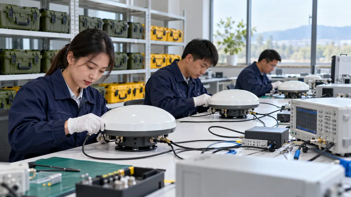 Technicians testing GNSS receivers